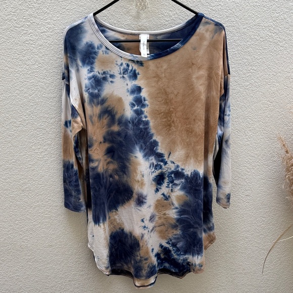 Honeyme | Tie-Dye 3/4 Sleeve Top tunic - Blue and Brown - Picture 2 of 5